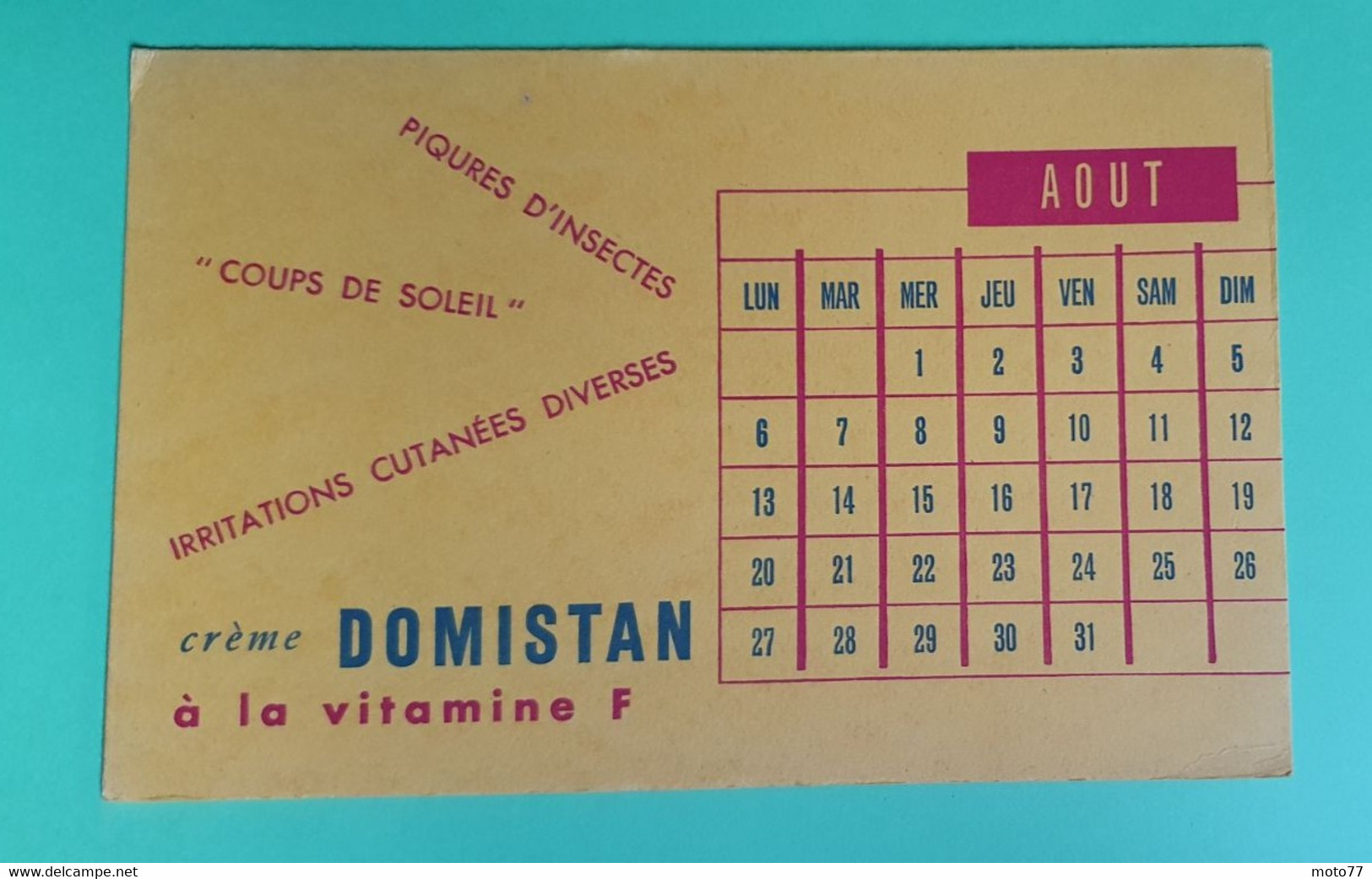 Buvard 809 CALENDRIER - Laboratoire - DOMISTAN - Etat D'usage : Voir Photos - 21 X 13.5 Cm Fermé Environ - AOUT 1956 - Produits Pharmaceutiques