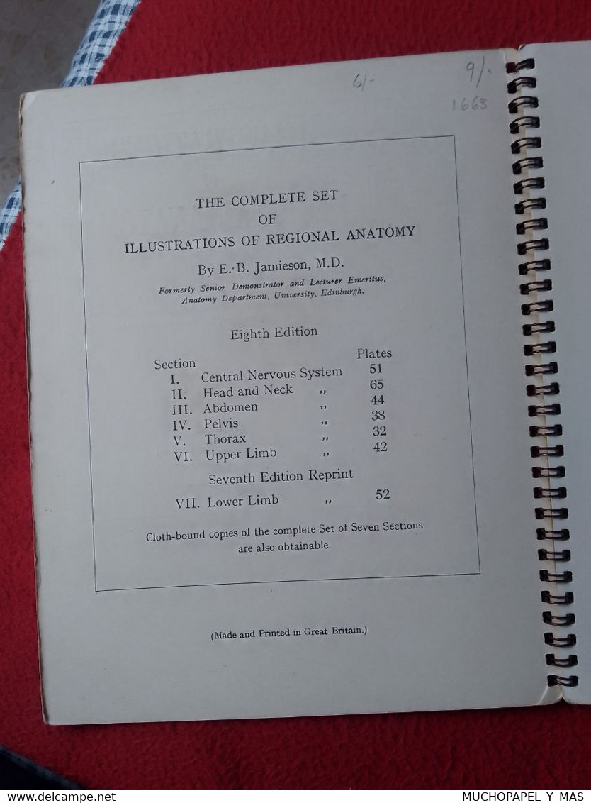 LIBRO ILLUSTRATIONS OF REGIONAL ANATOMY E. B. JAMIESON, M. D. SECTION IV PELVIS, E. & S. LIVINGSTONE LTD., EDINBURGH.... - Altri & Non Classificati