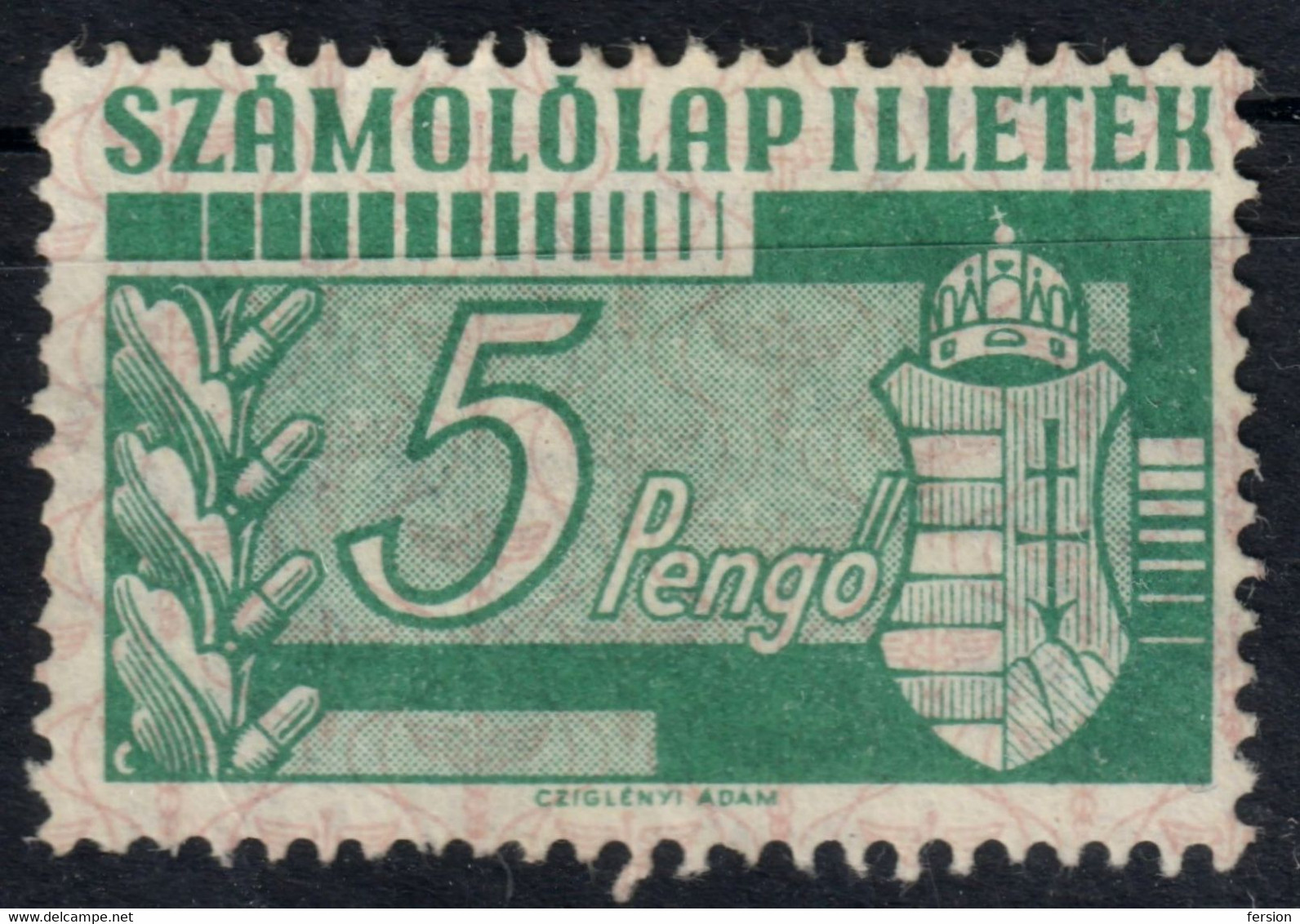 1944 Hungary Ungarn Hongrie - Revenue BILL INVOICE Stamp - Fiscal Tax - Used - 5 P - OAK Acorn - Fiscale Zegels