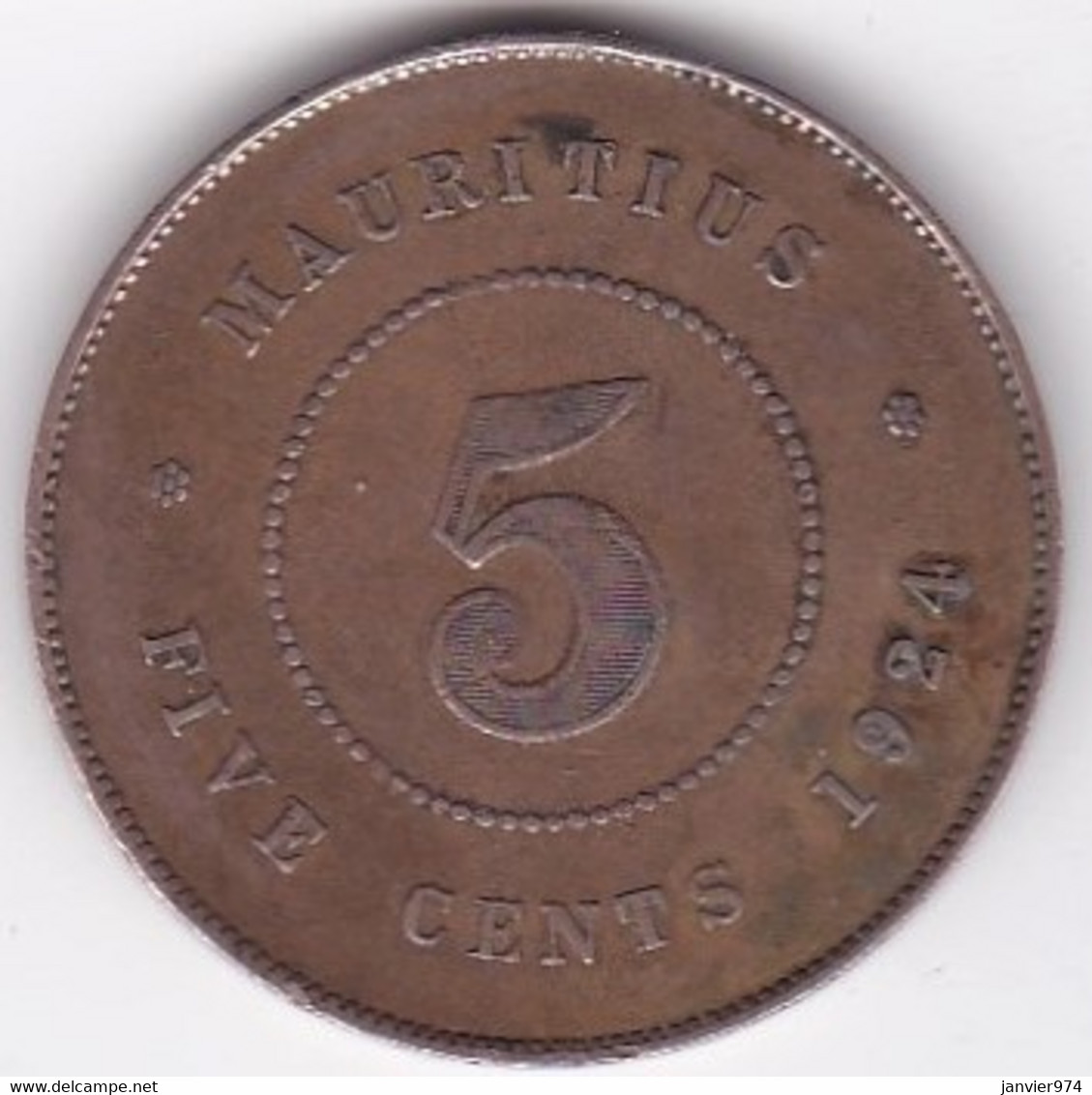 Ile Maurice , 5 Cents 1924 , George V, KM# 14 - Mauritius