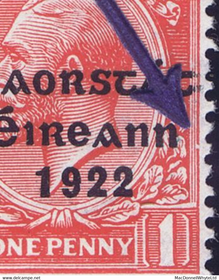 Ireland 1922-23 Thom Saorstat 3-line Overprint On 1d, Var 'Frame Broken' Row 19/12 In A Control T22 Perf Block Of 6 Mint - Neufs