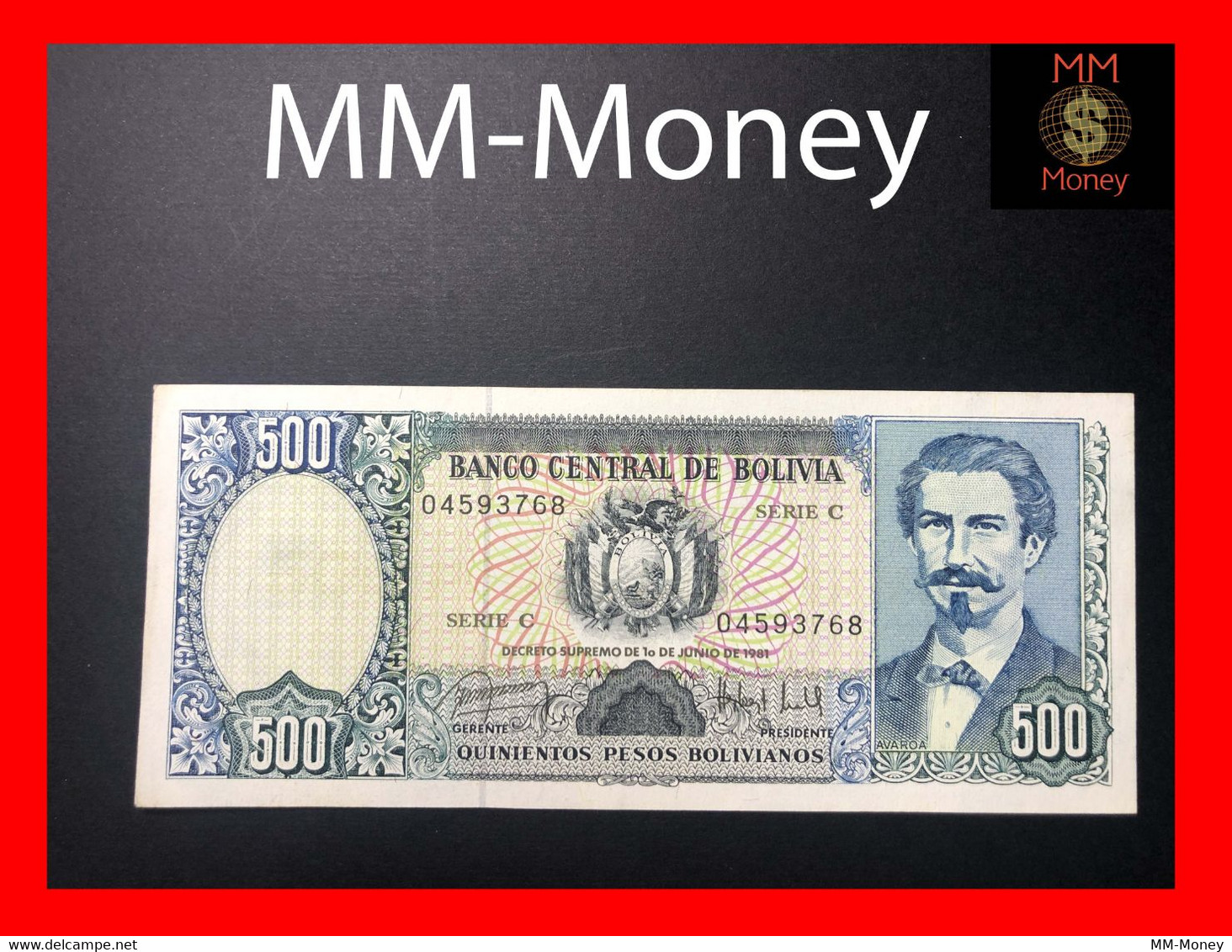 BOLIVIA  500  Pesos Bolivianos  D. 1.6.1981  P. 166  "serie C"    AUNC - Bolivie