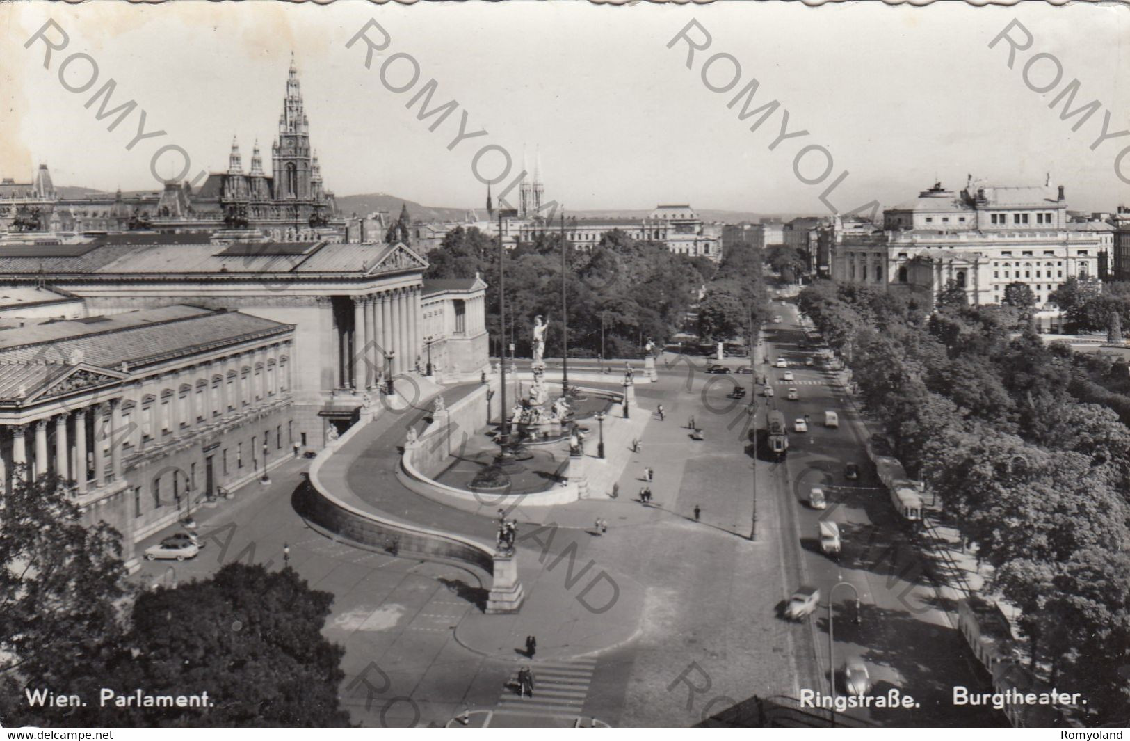 CARTOLINA  WIEN,AUSTRIA,PARLAMENT,RINGSTRASSE,BURGTHEATER,BOLLO STACCATO,VIAGGIATA 1960 - Ringstrasse