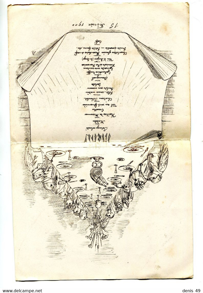 Menu Original Dessiné Par Bazantay (peintre Du Maine Et Loire) 1899 - Menus