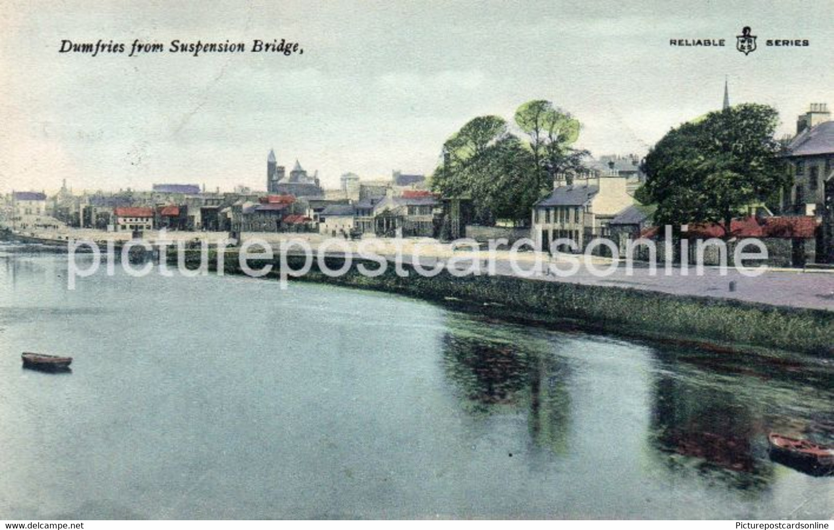 DUMFRIES FROM SUSPENSION BRIDGE OLD COLOUR POSTCARD SCOTLAND - Dumfriesshire