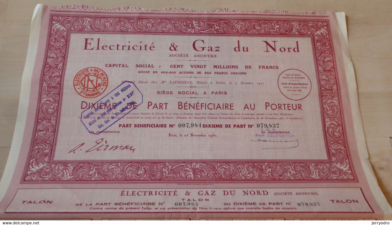 ELECTRICITE & GAZ DU NORD - 1930q - D - F