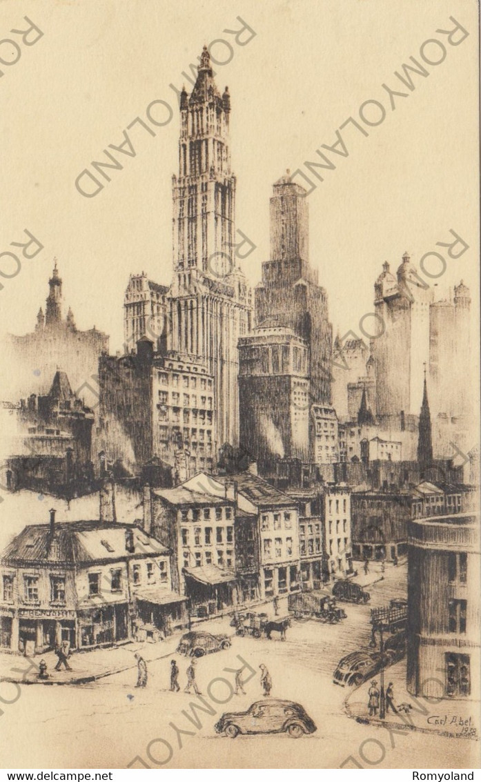 CARTOLINA  NEW YORK CITY,N.Y,STATI UNITI,THE WOOLWORTH BUILDING IS SEEN ON BROADWAY FROM DEY STREET,NON VIAGGIATA - Multi-vues, Vues Panoramiques