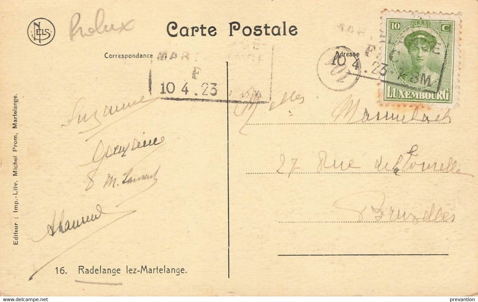RADELANGE -lez-MARTELANGE - Carte Circulé En 1923 - Martelange