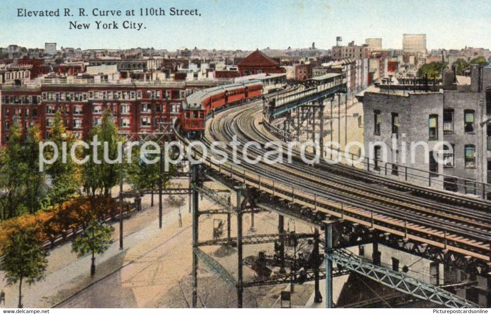 ELEVATED RAILWAY CURVE AT 110TH STREET OLD COLOUR POSTCARD NEW YORK CITY USA AMERICA - Trasporti