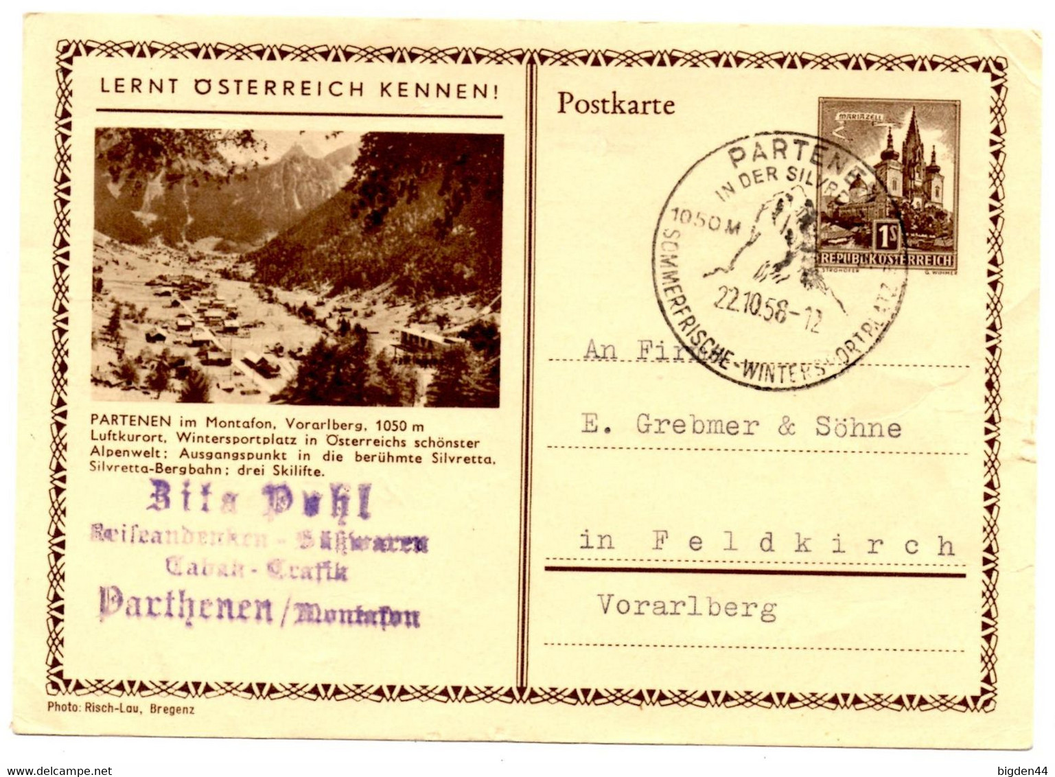 Postkarte De Partenen (22.10.1958) Pour Vorarlberg - Other & Unclassified