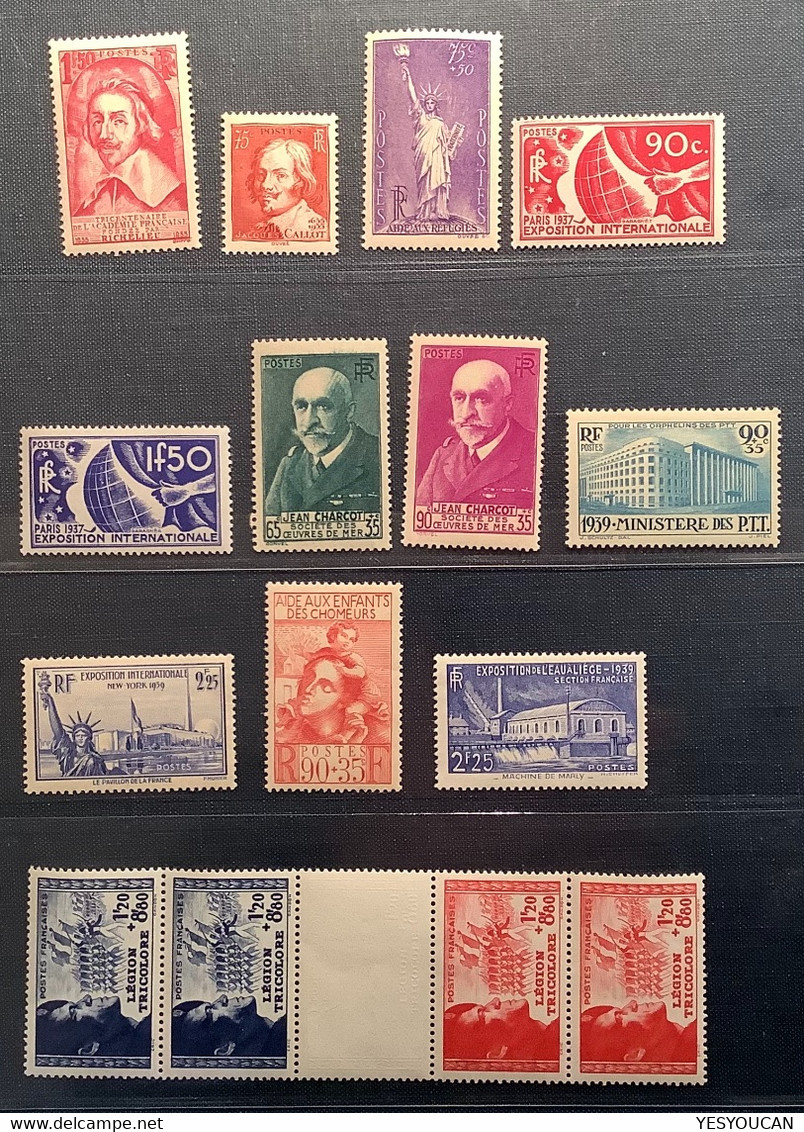 1935-1942 12 BONNES VALEURS De 305/566b=454€ Tous LUXE ** NEUF SANS CHARNIÉRE (Frankreich Postfrisch France MNH - Unused Stamps