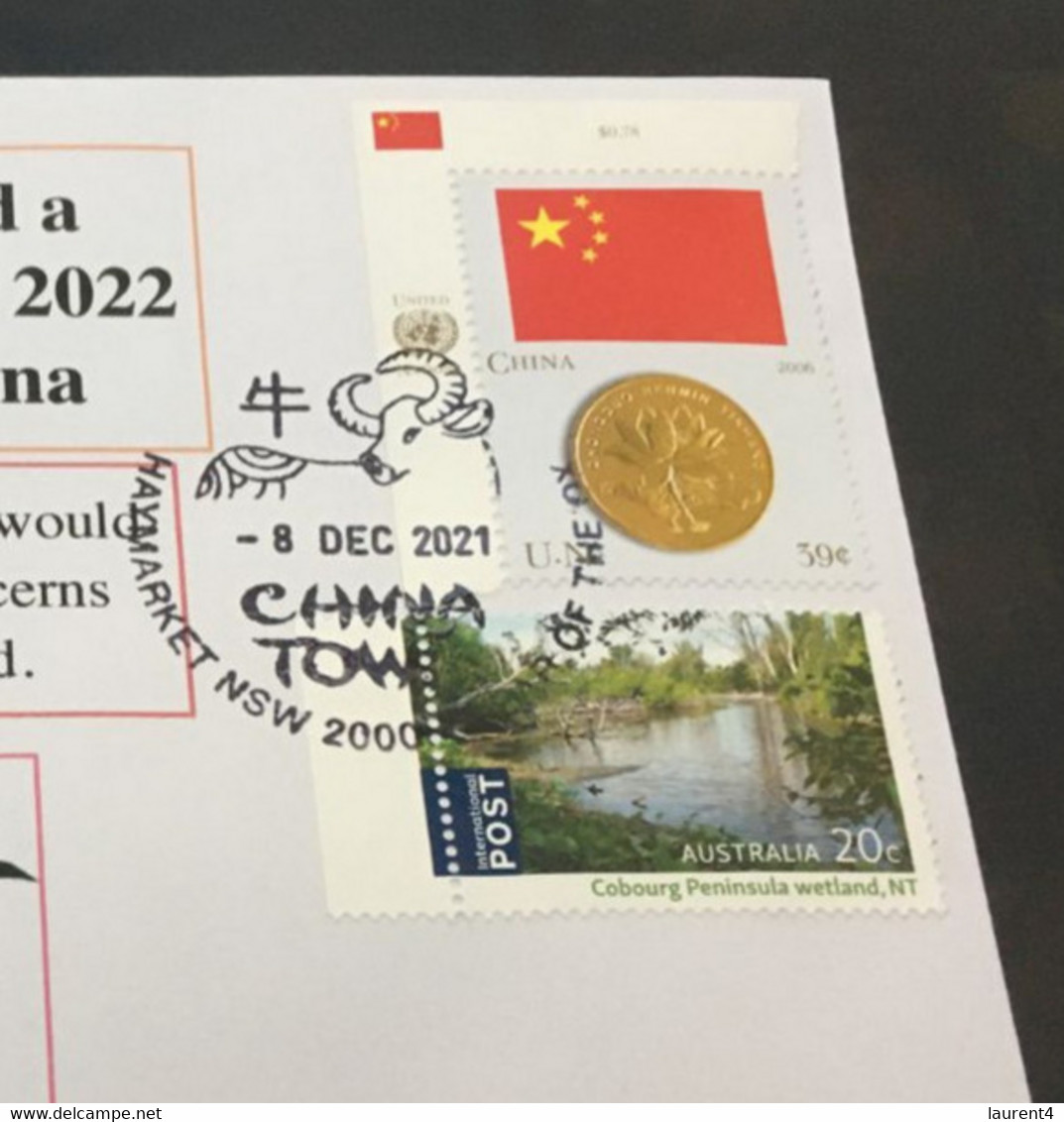 (5 D 21) 9-12-2021 - New Zealand Diplomatic (boycott) Of China 2022 Winter Olympic Games Announced (China Flag UN Stamp) - Inverno 2022 : Pechino