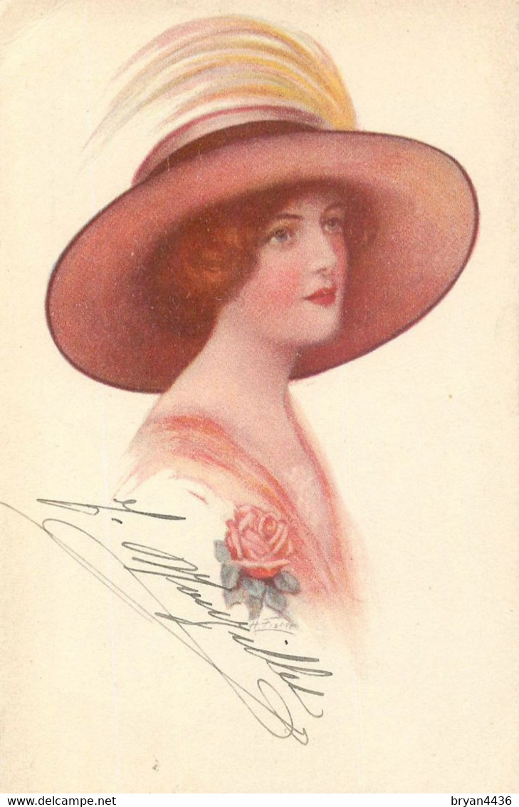 Harrison FISHER - ILLUSTRATEUR - " FEMME Au CHAPEAU Et à La ROSE "- CPA  N° 118/1 - TRES BON ETAT - Fisher, Harrison