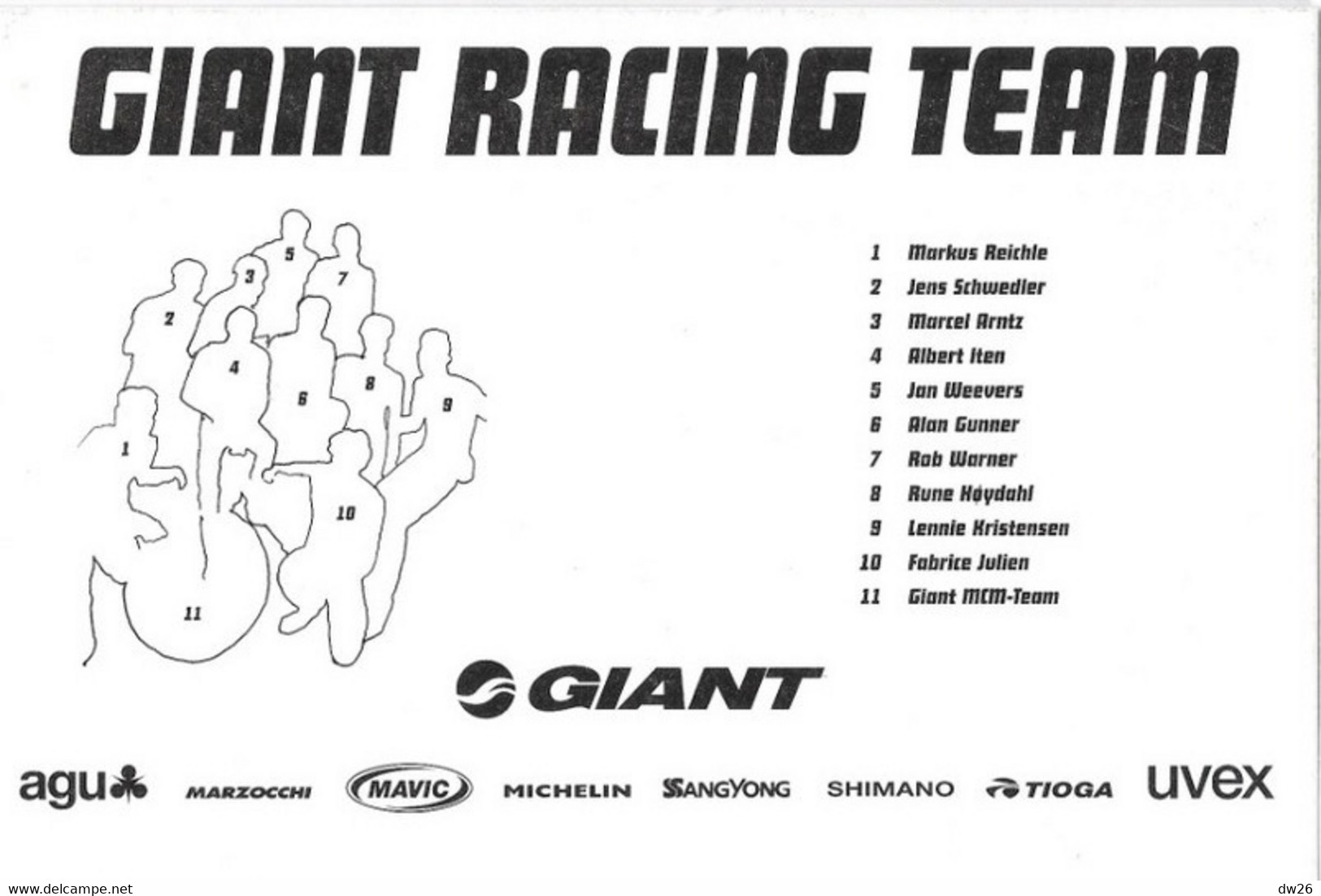 Fiche Cyclisme - VTT Equipe Cycliste Giant Racing Team Avec Nom Des Coureurs - Sports