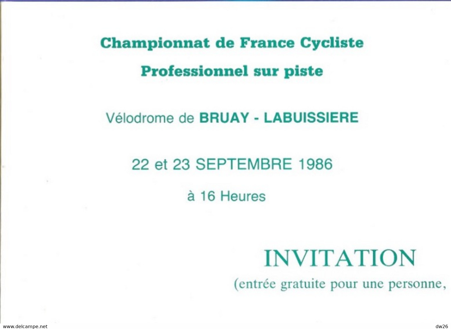 Fiche Cyclisme - Equipe Cycliste C.C. Wasquehal Bapaume, Saison 1986 (Groupe Sportif Crédit Agricole) Carte Invitation - Sports