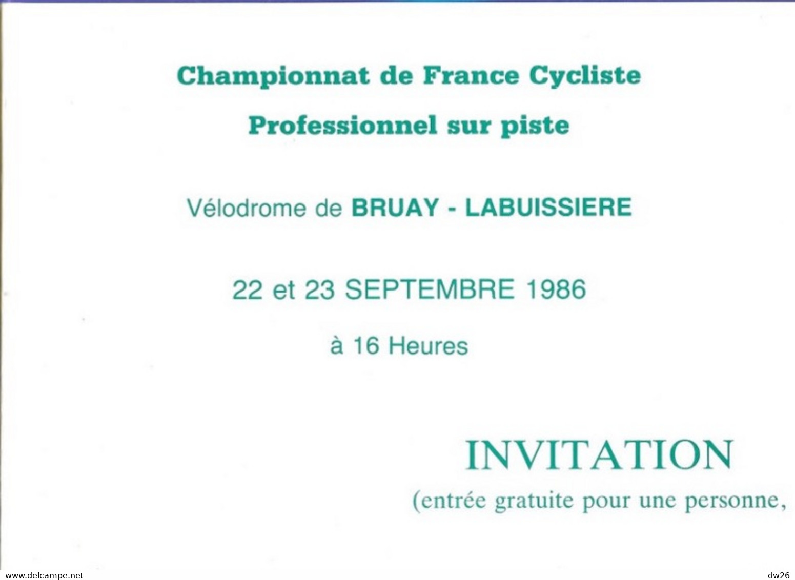 Fiche Cyclisme - Equipe Cycliste C.C. Wasquehal Bapaume, Saison 1986 (Groupe Sportif Crédit Agricole) Carte Invitation - Deportes