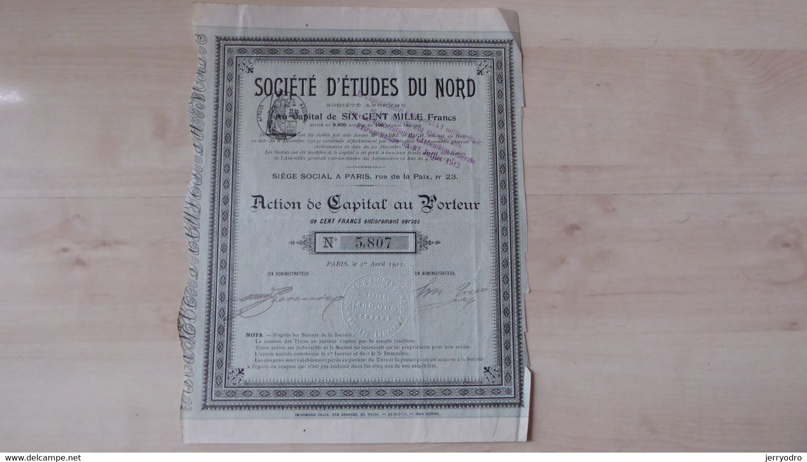 SOCIETE D'ETUDES Du NORD - 1911q - S - V
