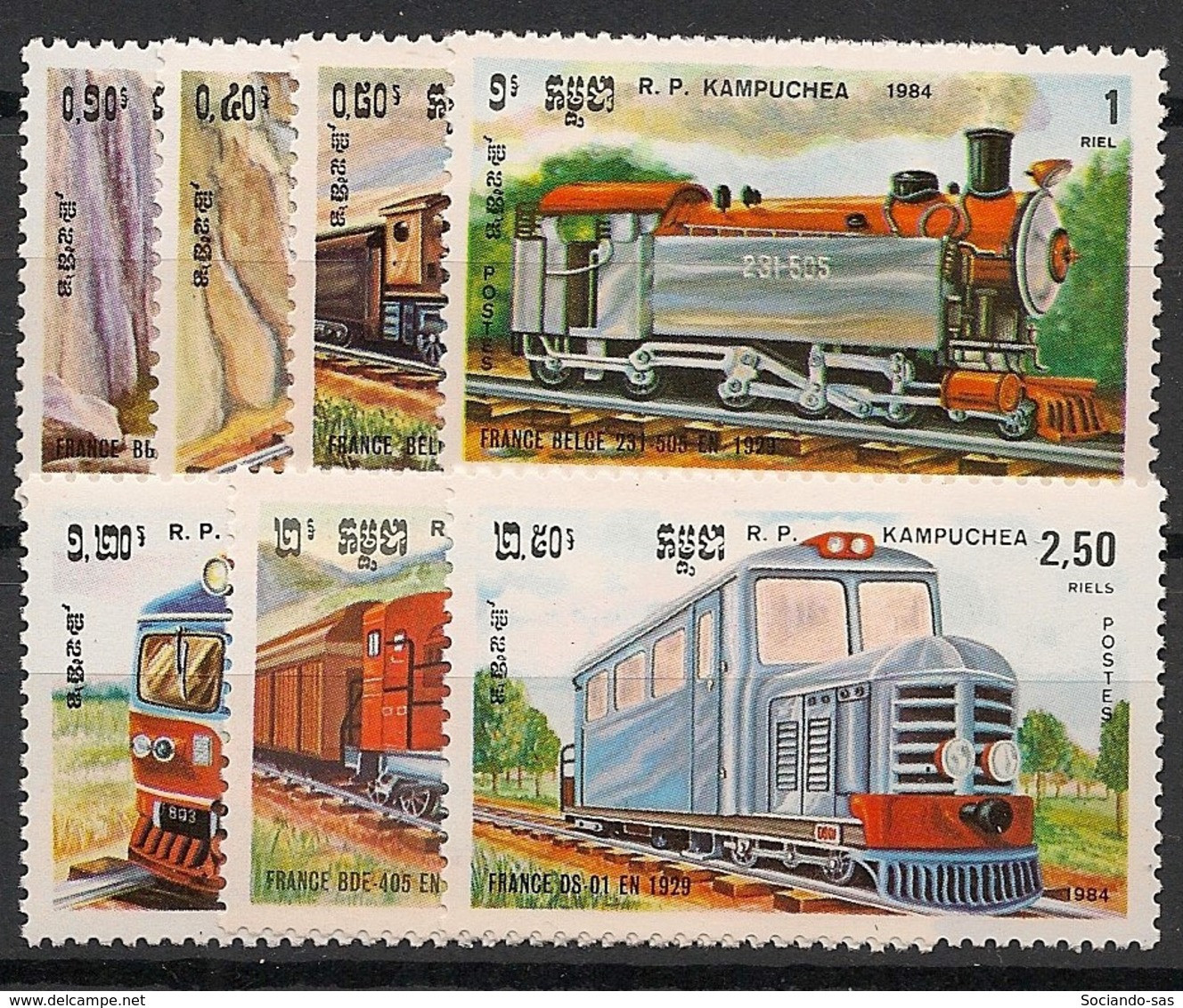 Kampuchea - 1984 - N°Yv. 463 à 469 - Locomotives - Neuf Luxe ** / MNH / Postfrisch - Kampuchea