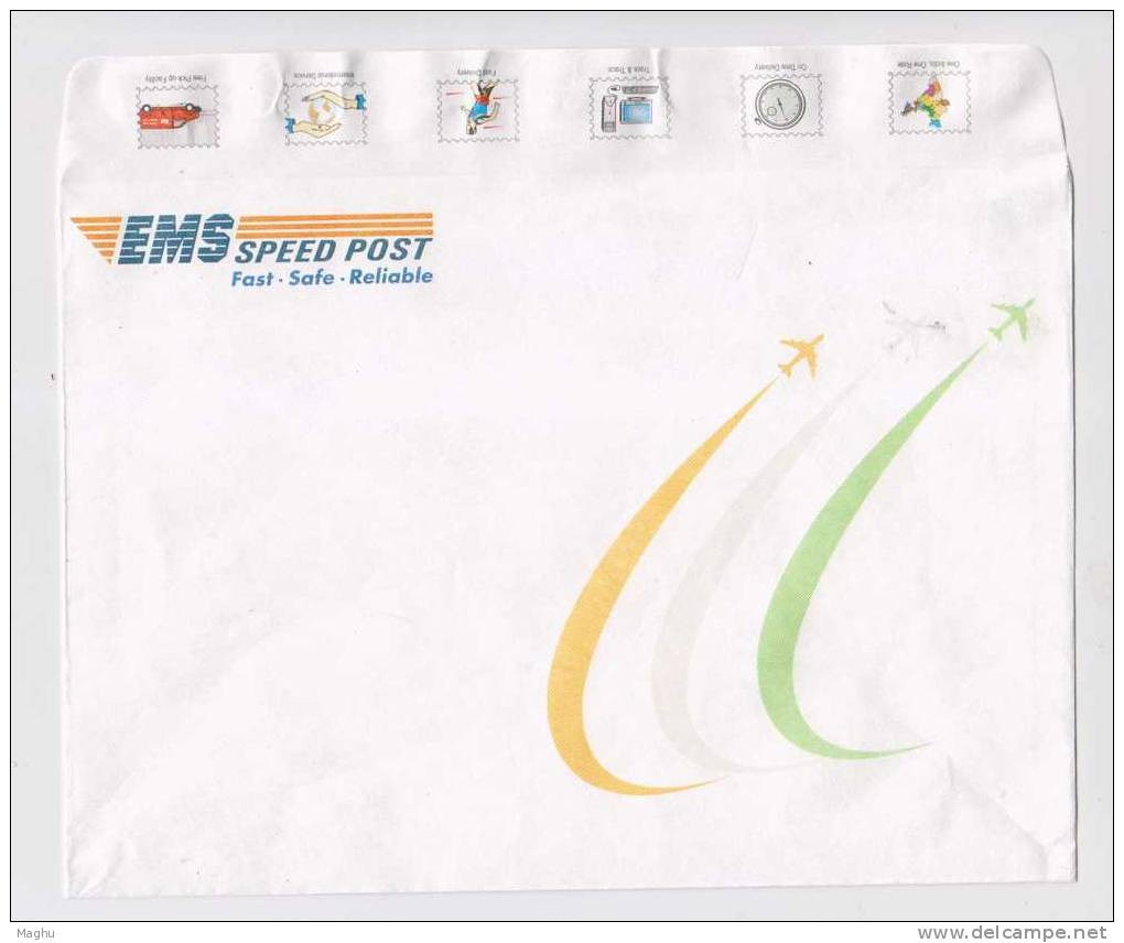 India EMS SPEED POST Dupont Envelopes, Postal Stationery, Map, Clock, Computer, Sport Athletics,  Transport, Airplane - Horlogerie