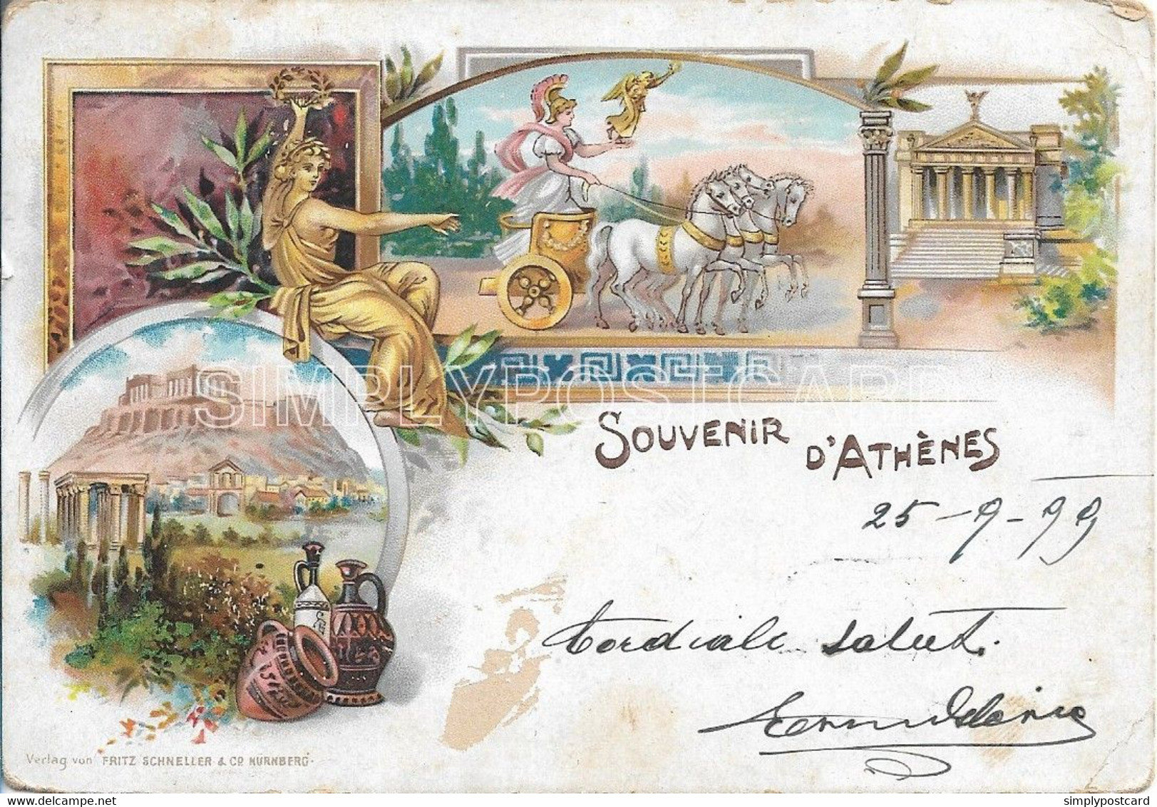 AK OLD POSTCARD - GRECIA  - GREECE  -  LITHO - SOUVENIR D'ATHENES - VIAGGIATA 1899 - B8 - Griechenland