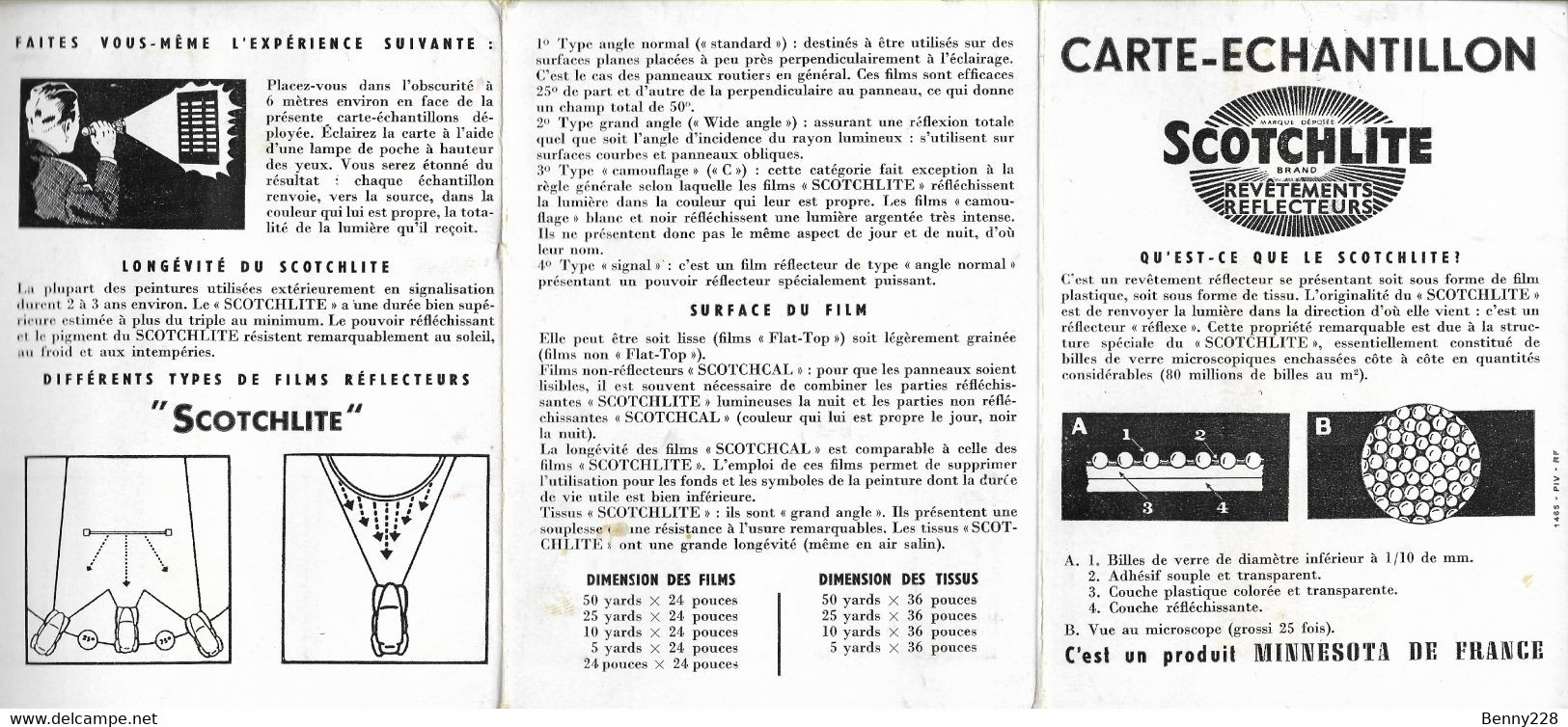 CARTE-ECHANTILLON SCOTCHLITE - Revêtements Reflecteurs. - Matériel Et Accessoires