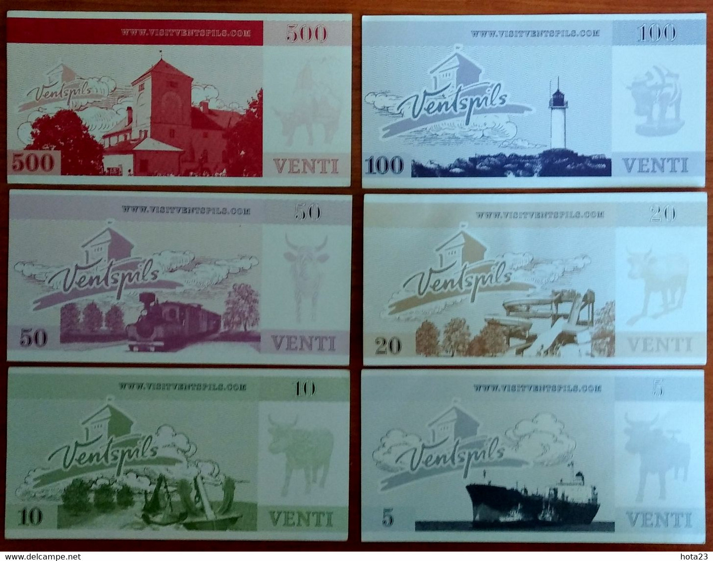 Venti LATVIA Local Currency Venspils City,cow,lighthouse,ship,train Full Set Unc Notes 2011 Year - Letland
