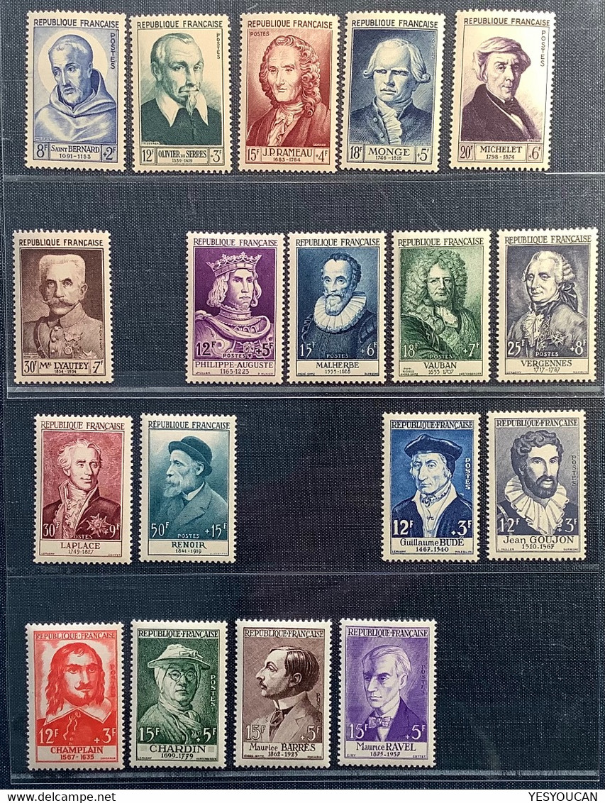 945-950+1027-1032+1066-1071 NEUF SANS CHARNIÉRE** LUXE=280€,1953+1955+1956 Serie Personnages Célébres (France Renoir MNH - Unused Stamps