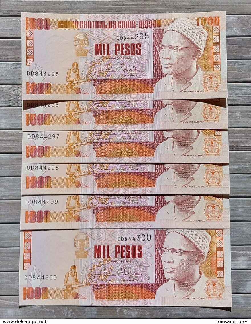 Guinea-Bissau 1993 - 6 X 1000 Pesos (Banco Central) - Nrs DD 844295/300 - P# 13 -  UNC - Guinea-Bissau