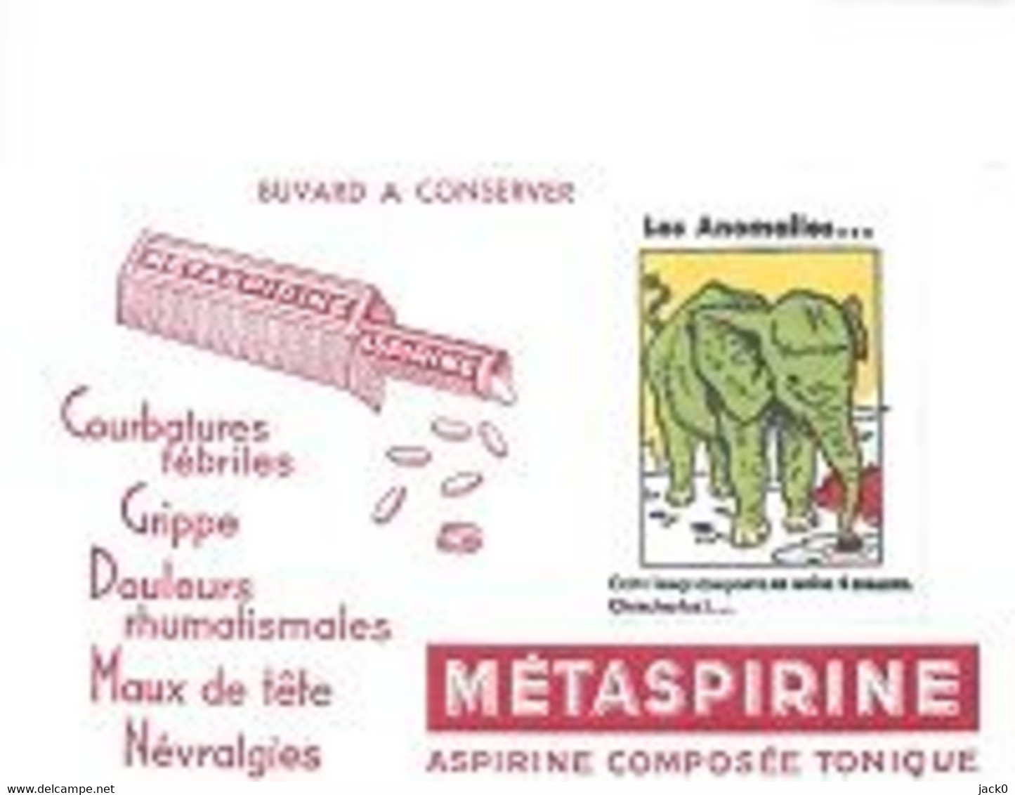 Buvard  Médical  METASPIRINE  Aspirine Composée Tonique  Avec  Animal  ELEPHANT - Collections, Lots & Séries