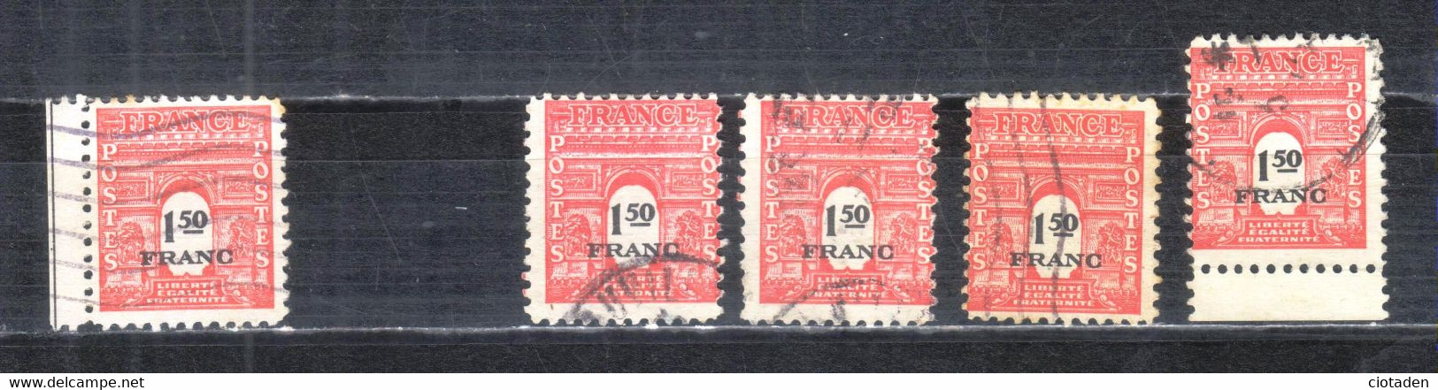 1945 - Arc De Triomphe - YT708 - 1F50 Rouge - Variété Sur 4 Timbres - Used Stamps
