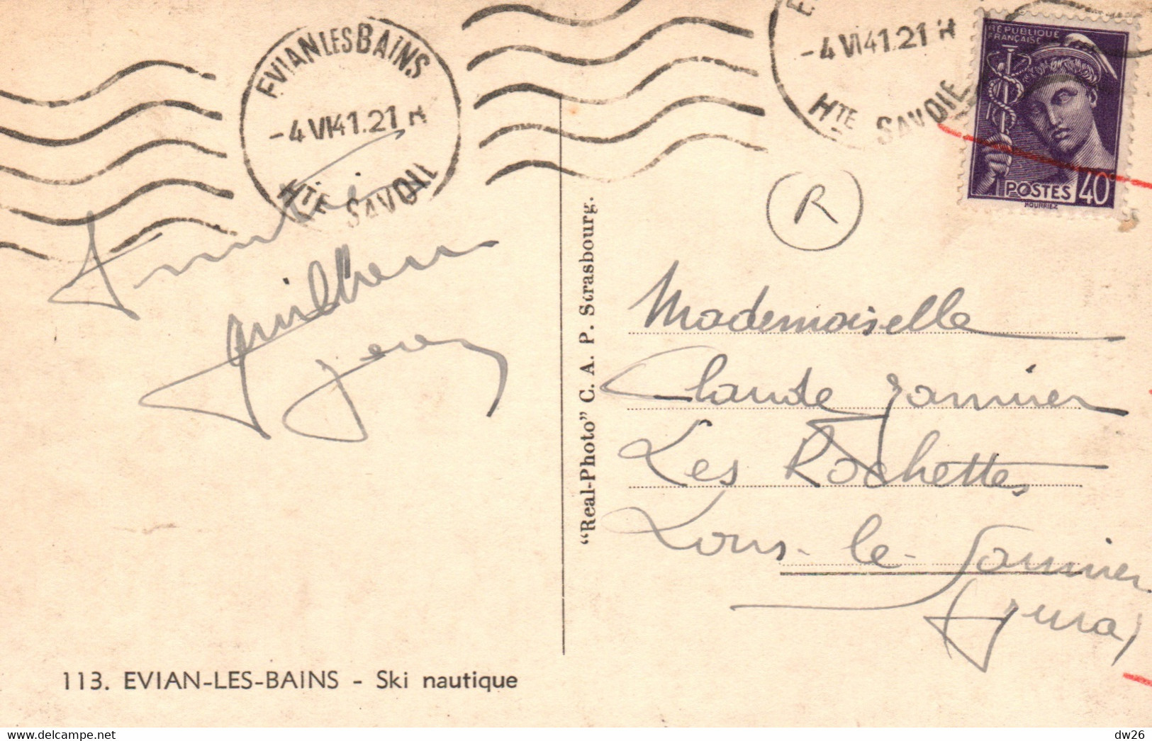 Evian Les Bains - Le Ski Nautique - Carte CAP De 1941 N° 113 - Ski Náutico