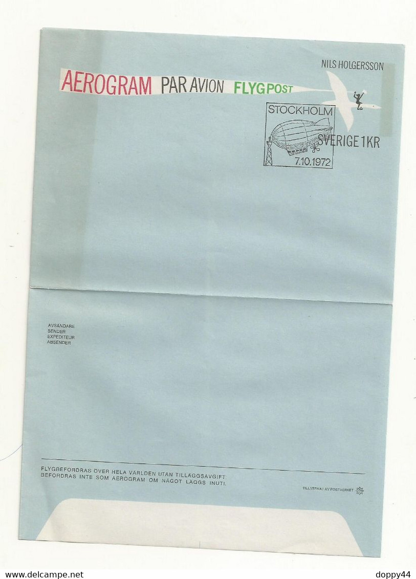 SUEDE AEROGRAMME NILS HOLGERSSON 07/10/1972. - Briefe U. Dokumente