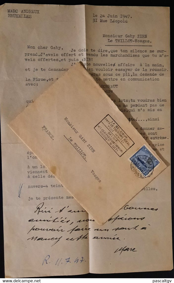 F - BELGIQUE - Lettre De "BRUXELLES Pour TOUL" Du 24/06/1947 - TTB - - Numisletters