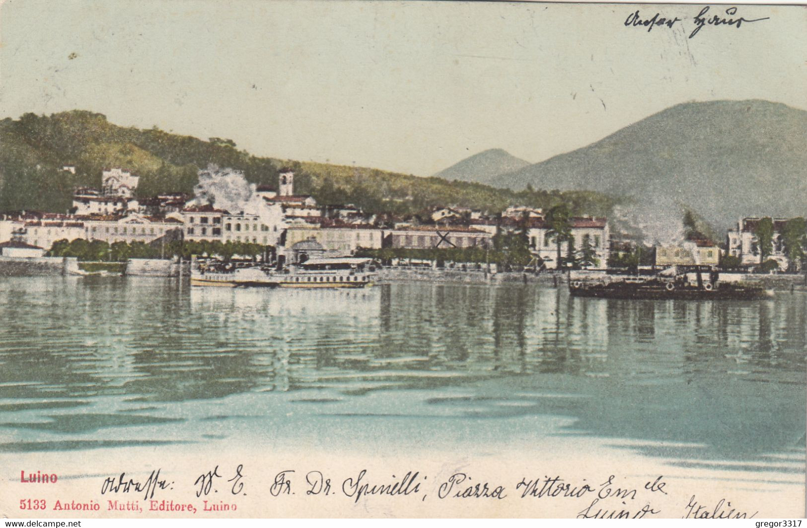 A4873) LUINO - LITHO - Tolle Ansicht Mit Häusern U. Altem DAMPFSCHIFF 1908 - Luino