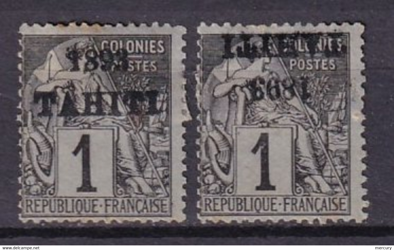 TAHITI - 1 C. De 1892 Neuf Surcharge à L'endroit Et Renversée TTB FAUX - Tahití