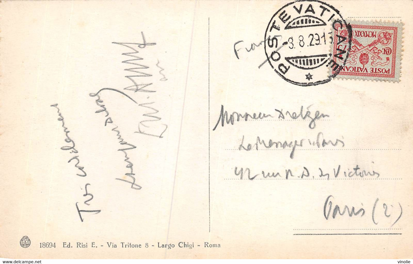 21-746 : CARTE POSTALE AVEC TIMBRE ET CACHET POSTE VATICANE 3 AOUT 1929 - Macchine Per Obliterare (EMA)