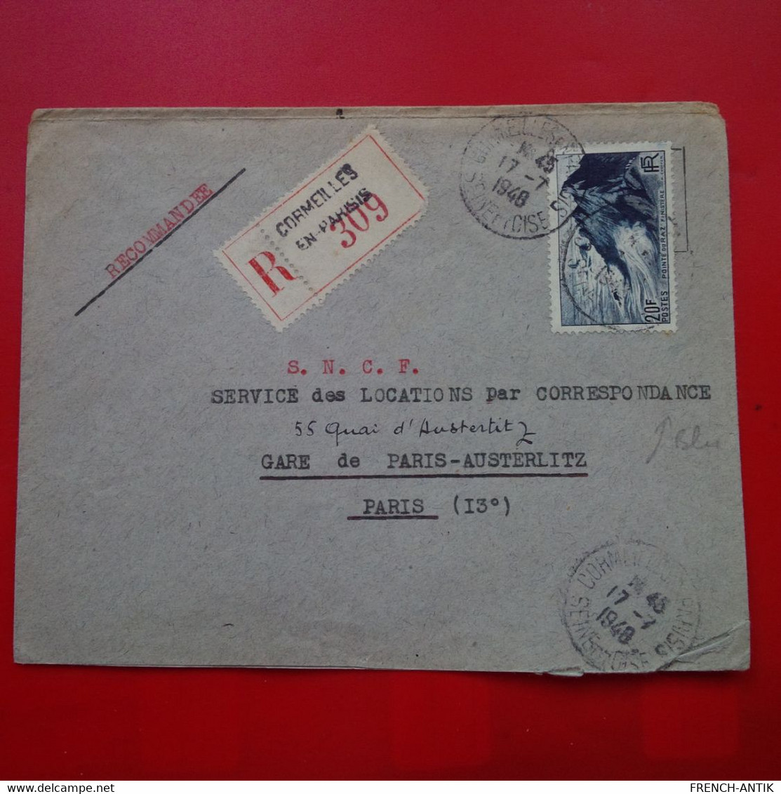 LETTRE RECOMMANDE CORMEILLES EN PARISIS POUR PARIS S.N.C.F - Lettres & Documents