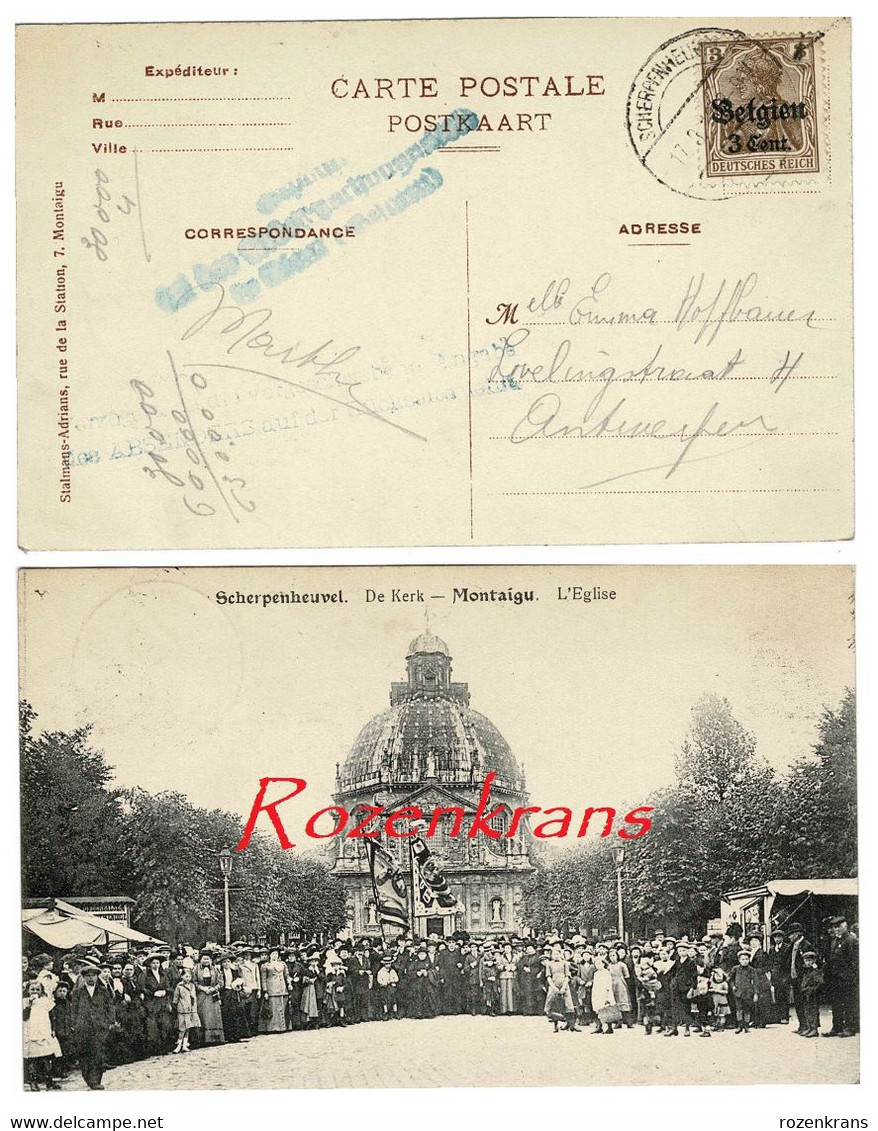 Scherpenheuvel De Kerk Geanimeerd ZELDZAAM TOPKAART Deutsches Reich Overdruk Belgien 3 Cent. WW1 WWI Eerste Wereldoorlog - Scherpenheuvel-Zichem