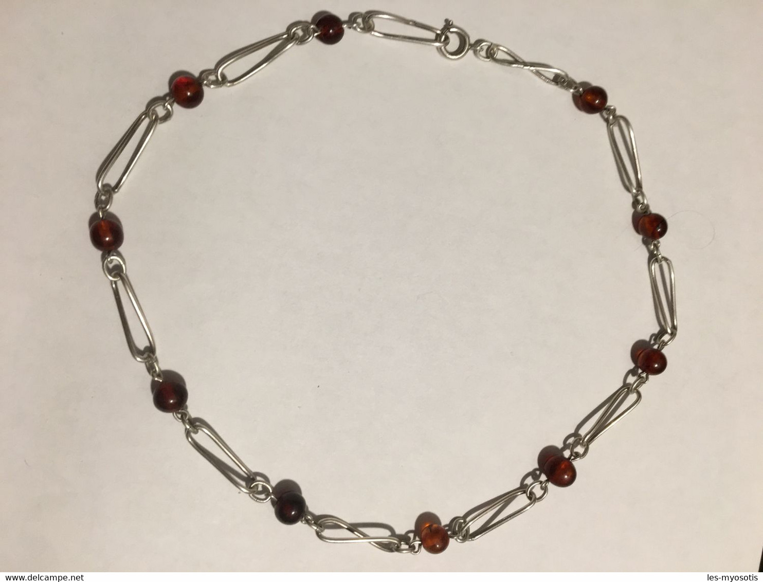 Collier En Argent Massif Et Ambre - Necklaces/Chains