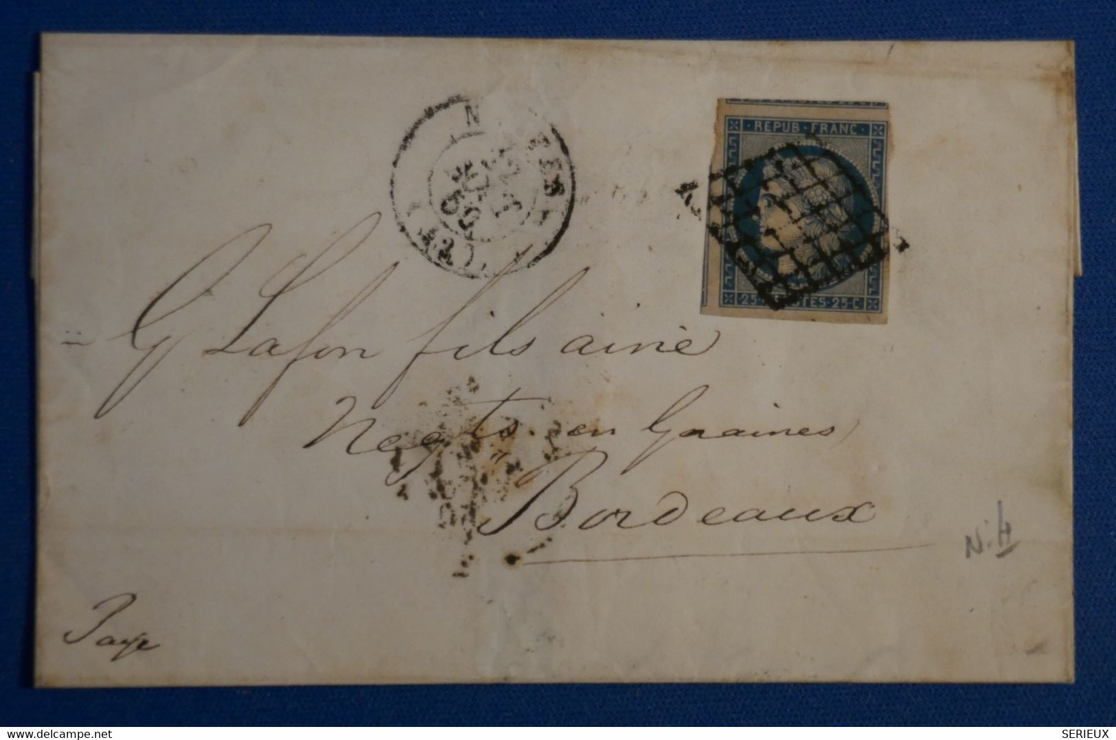 R4 FRANCE BELLE LETTRE 22 AOUT 1854 NANTES POUR BORDEAUX + N4 + AFFRANCHISSEMENT INTERESSANT - 1849-1850 Ceres