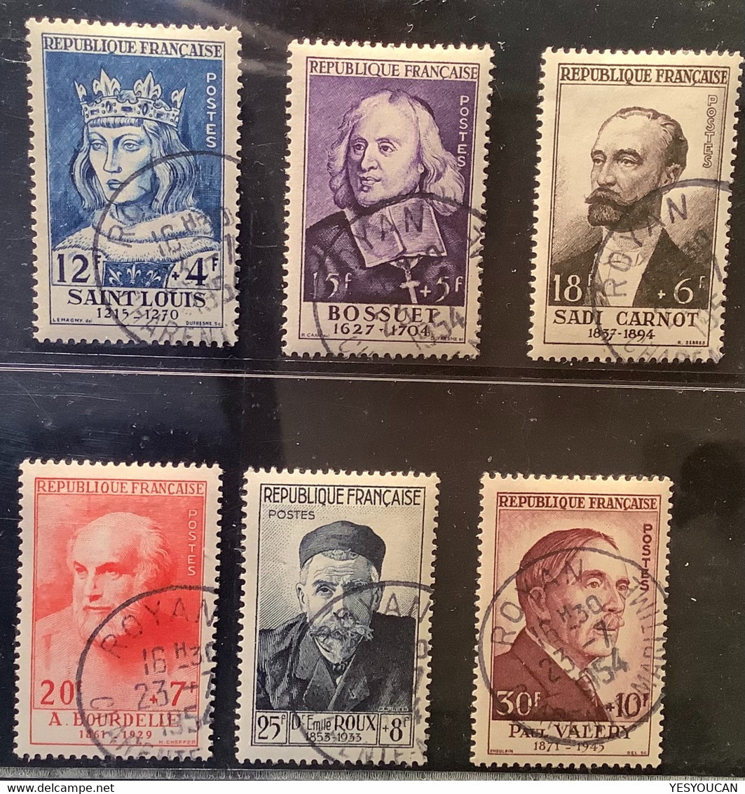 1954 Yv 989-994 TTB, SERIE RARE OBLITÉRÉ DANS LES BONNES DATES D’ UTILISATION: Personnages Célébres Valéry (France Used - Used Stamps