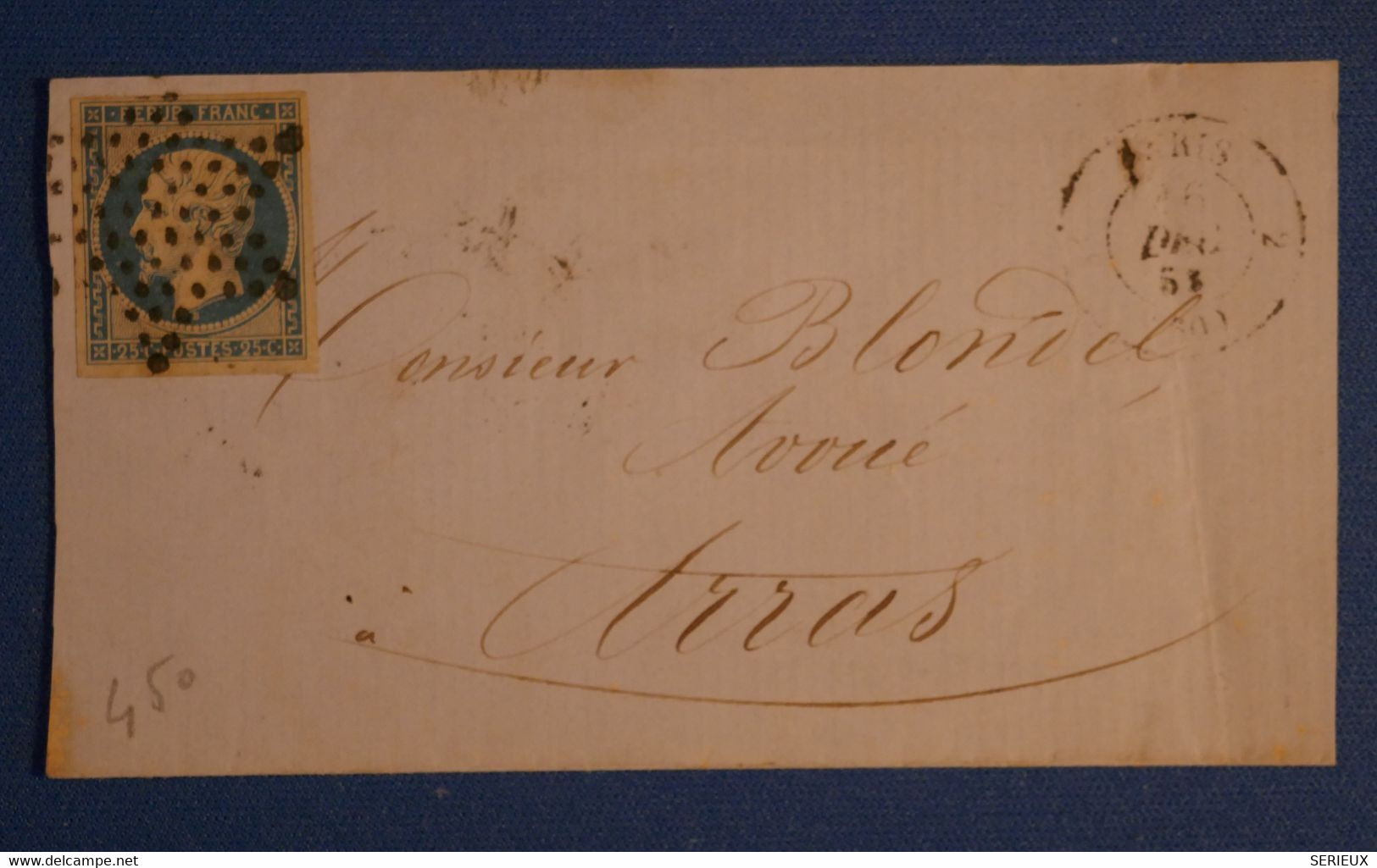 K29 FRANCE BELLE LETTRE RARE 1853 ETOILE DE PARIS POUR ARRAS + AFFRANCHISSEMENT PLAISANT - 1852 Louis-Napoleon