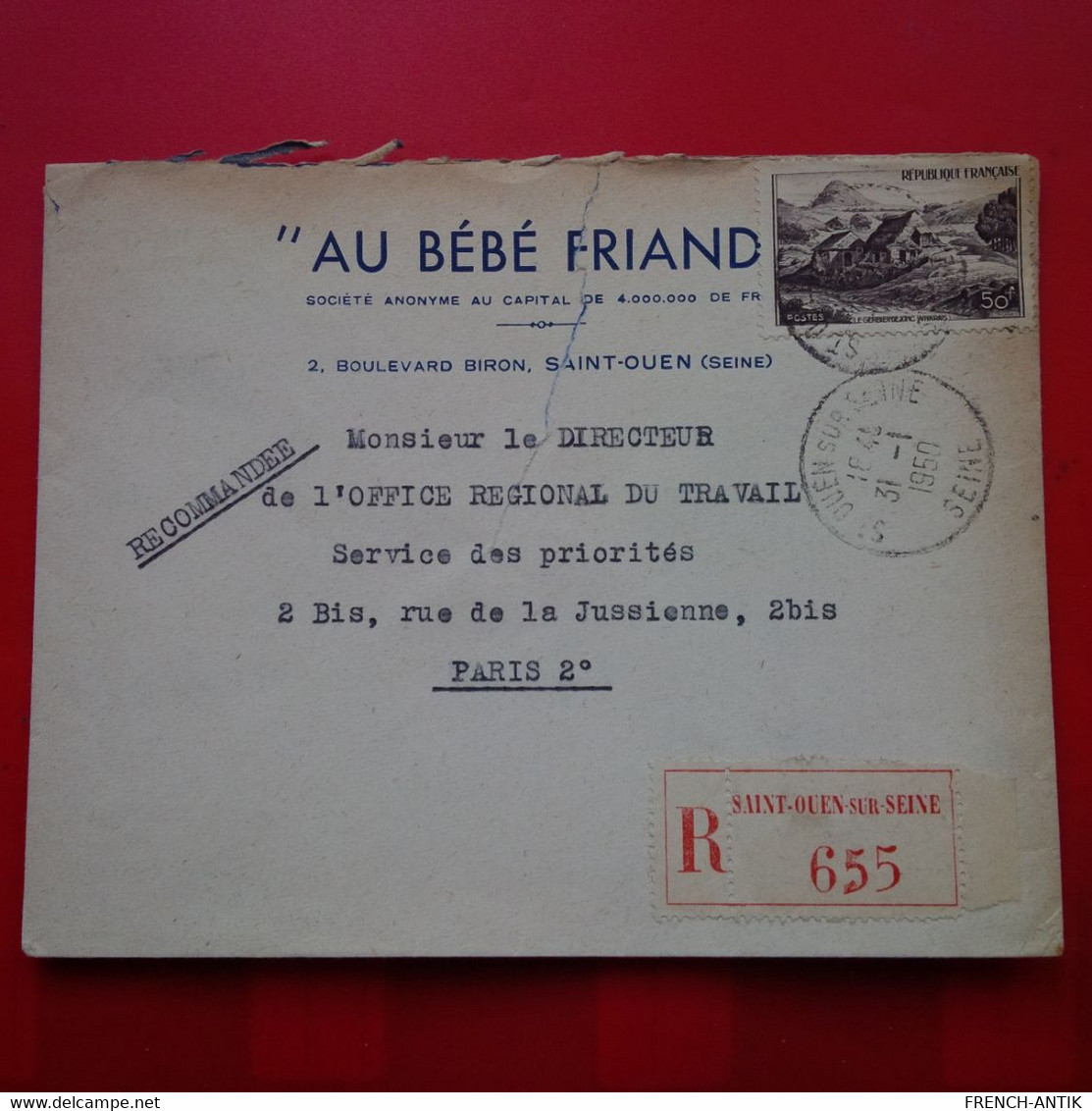 LETTRE RECOMMANDE ST OUEN SUR SEINE AU BEBE FRIAND POUR PARIS - Lettres & Documents