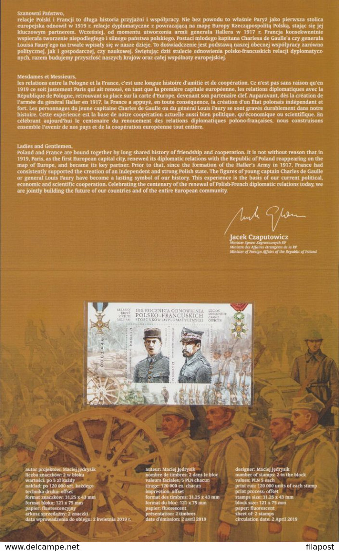 POLAND 2019 Booklet / Renewal Of Polish-French Diplomatic Relations, Charles De Gaulle, General Jozef Haller MNH** - Libretti