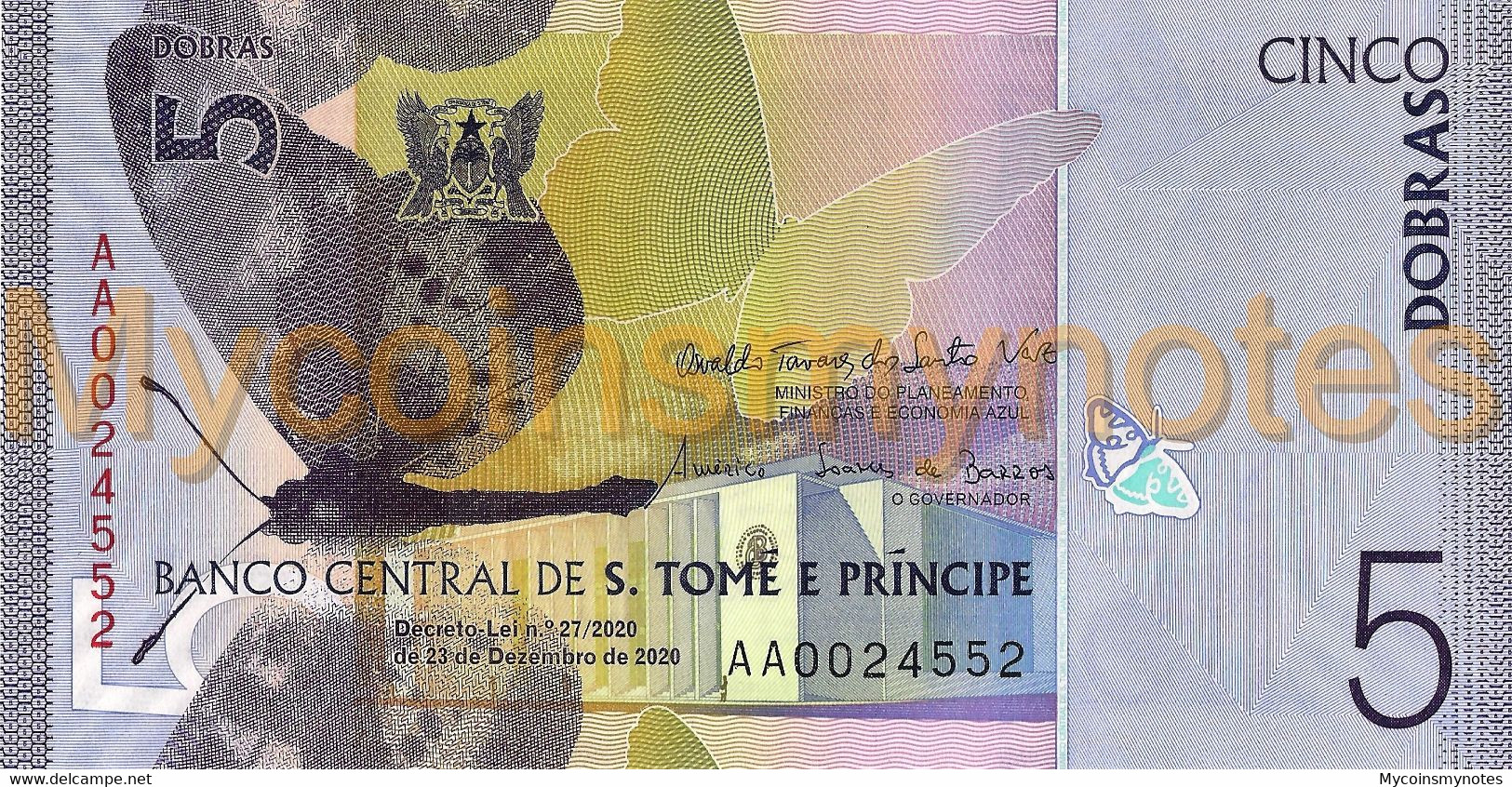 SÃO TOMÉ And PRÍNCIPE, 5 Dobras, PNEW, 2021, Prefix AA, Paper, UNC - Sao Tome En Principe