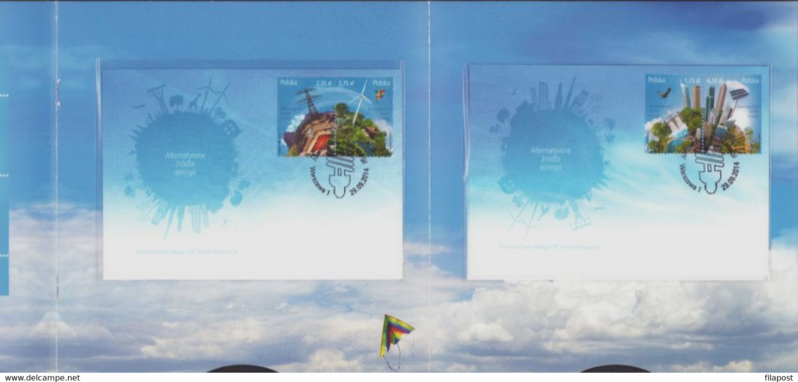 POLAND 2014 Interactive Booklet / Alternative Sources Of Energy, Globe, Environment, Eco, Full Set MNH** + 2 X FDC - Postzegelboekjes
