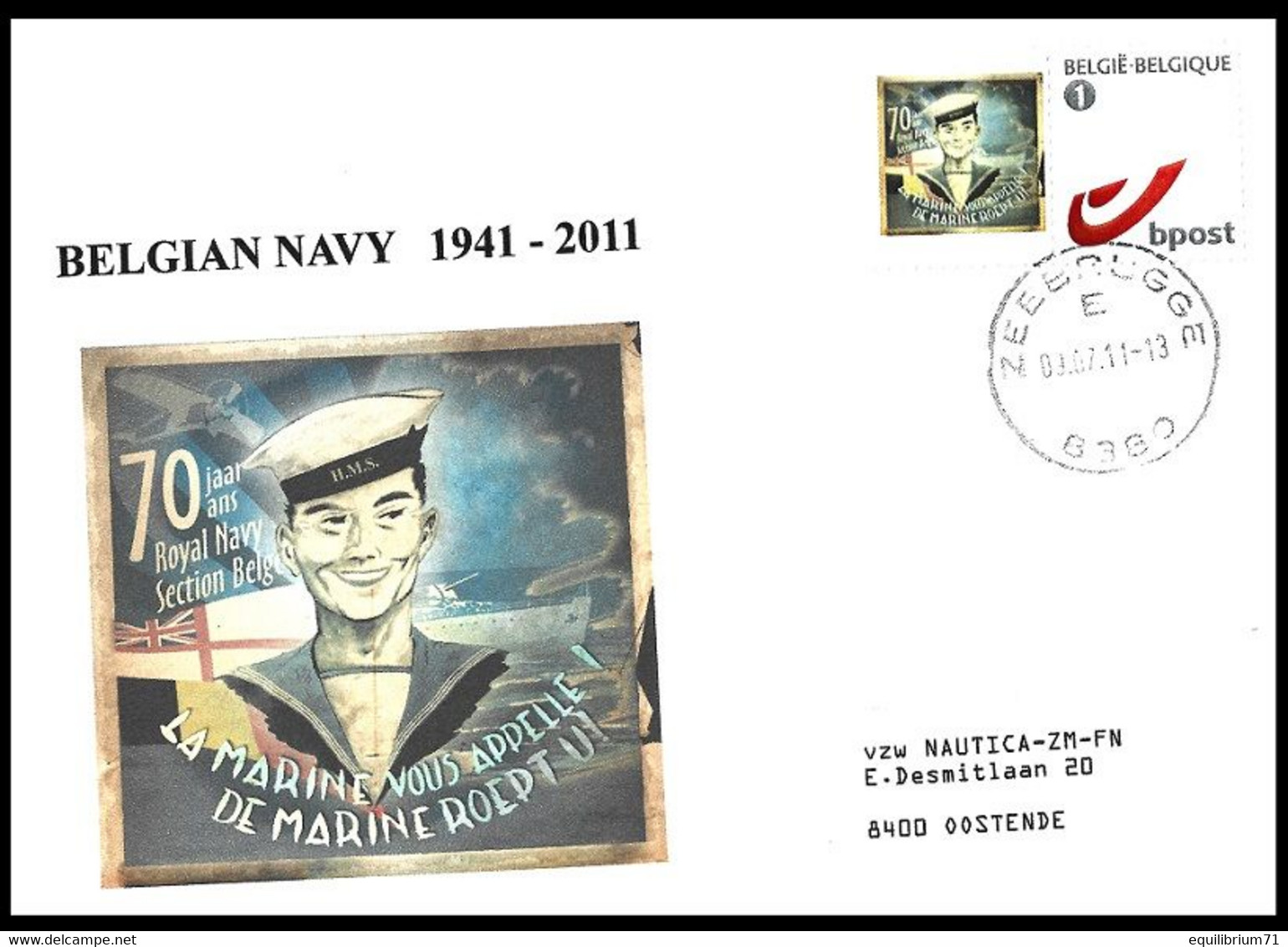 DUOSTAMP ° / MYSTAMP° - Enveloppe Souvenir / Herdenkingsomslag - BELGIAN Navy - 1941-2011 - 09-07-2011 - Briefe U. Dokumente