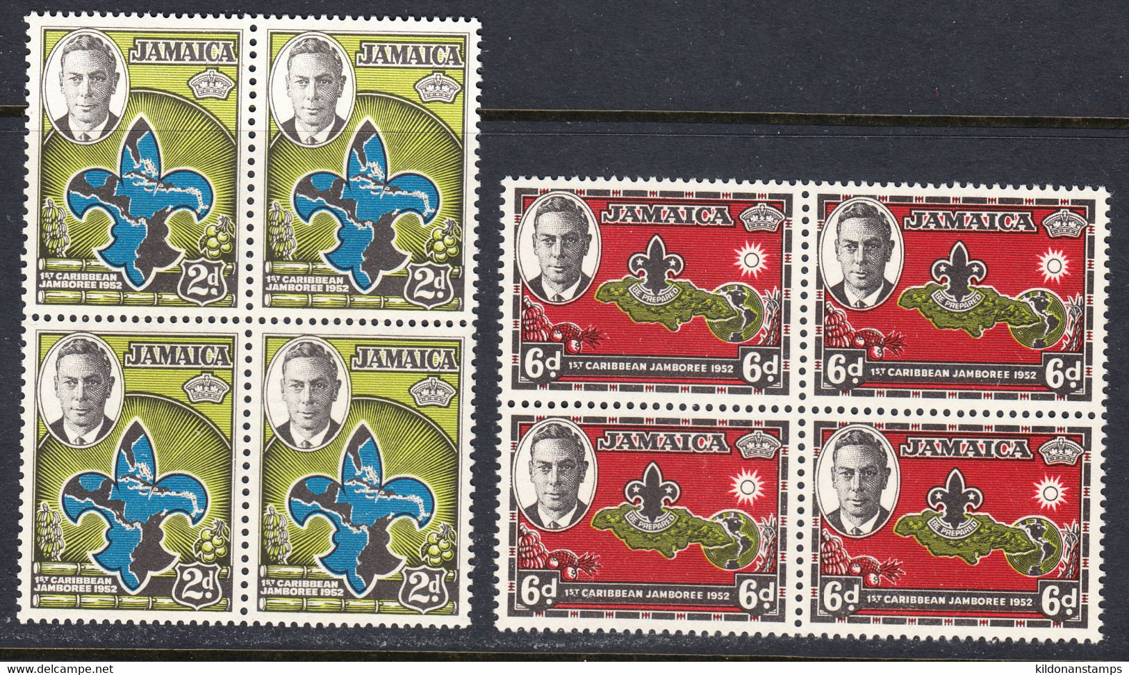 Jamaica 1952 1st Caribbean Scout Jamboree, Mint No Hinge, Blocks Of 4, Sc# ,SG 151-152 - Jamaïque (...-1961)