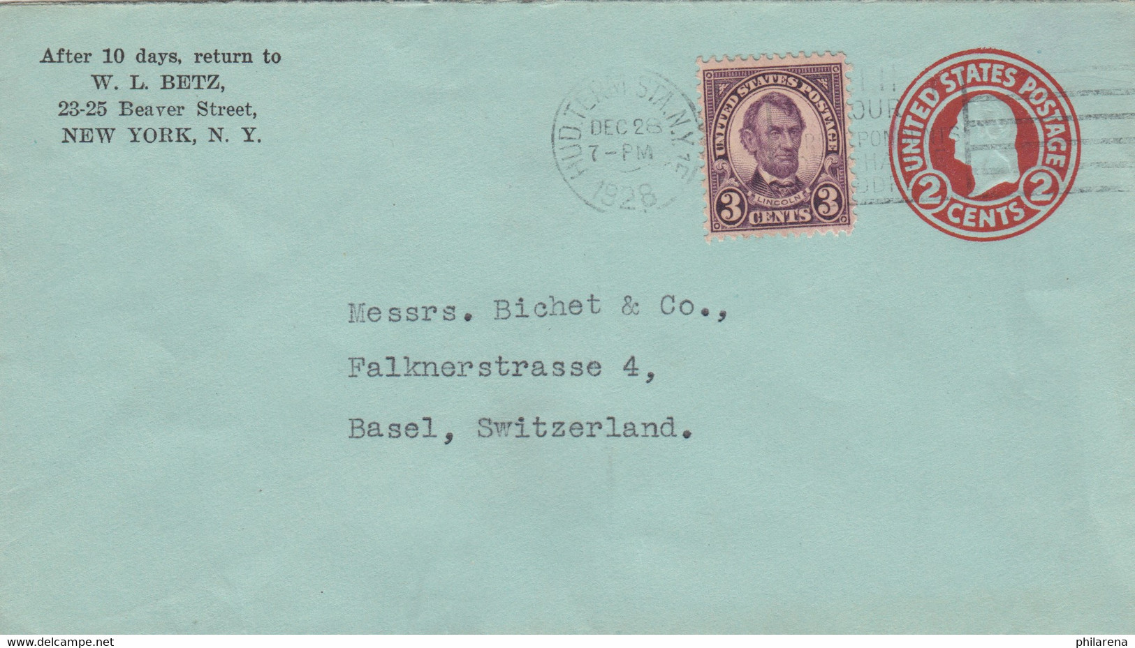Letter From USA, 1928 New York To Basel, Switzerland - Other & Unclassified
