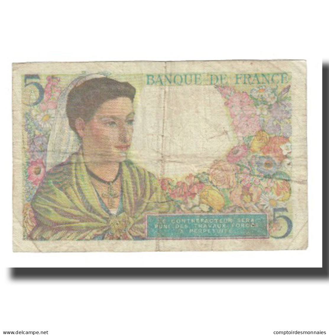 France, 5 Francs, Berger, 1943, 1943-06-02, TB, Fayette:05.01, KM:98a - 5 F 1943-1947 ''Berger''